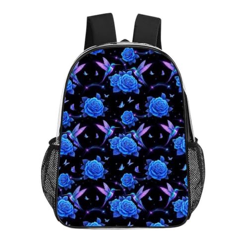 Stadium Approved Heavy Duty Clear Bookbag Adjustable Shoulder Straps | Water Resistant, Hummingbird Purple Rose, Stadium Approved, Transparent Beach Bag, with Mesh Side Storage Pockets - color: Pattern (323)