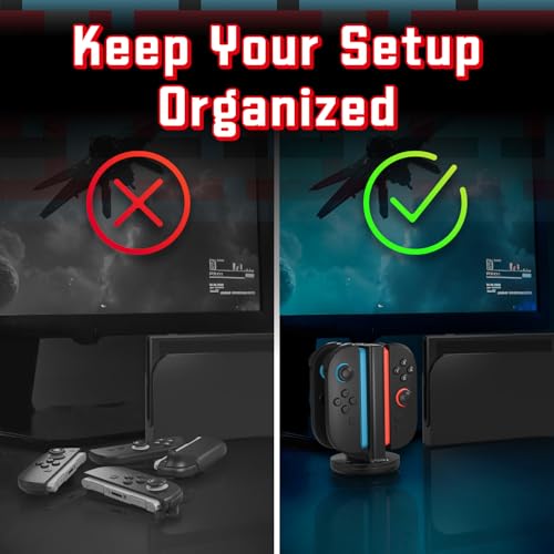 Fosmon 4 in 1 Bi-Directional Magnetic Charging Dock for Switch 2 Joycon | Premium Bi-Directional Magnetic 4 In 1 Charging Station Dock Base Tower Compatible With Nintendo Switch 2 Joy-con Controllers