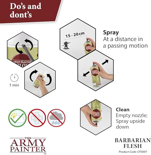 The Army Painter Colour Primer Barbarian Flesh, 400 mL Acrylic Spray Primer, Spray Paint Basecoat for Miniature Priming, Tabletop Roleplaying, Boardgames, and Wargames Miniature Modelling - color: Babarian Flesh