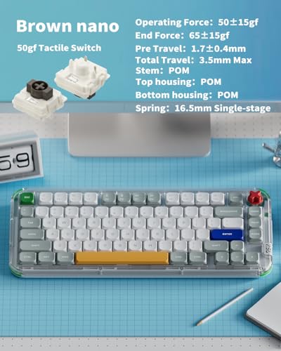 nuphy Kick75 Low Profile Keyboard with Volume Knob,75% Hot Swappable Custom Wireless Mechanical Keyboard,80 Keys RGB Backlit with PBT Keycaps,BT/2.4G/USB-C (Brown Nano Switch) - size: Brown nano Switch