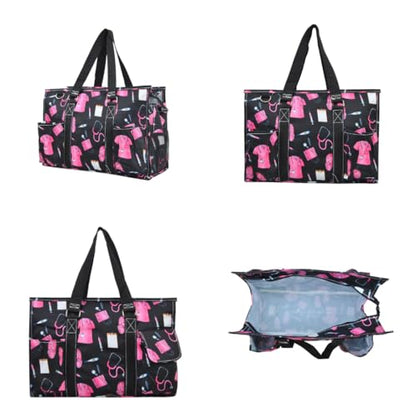 NGIL Utility Water Resistant Tote Bag | Work Tote for Women, Nurse Bag, Teacher's Choice Purse, Gym Bag, Everyday Organizer Top Zipper Closure - color: Pink Nurse Print-black