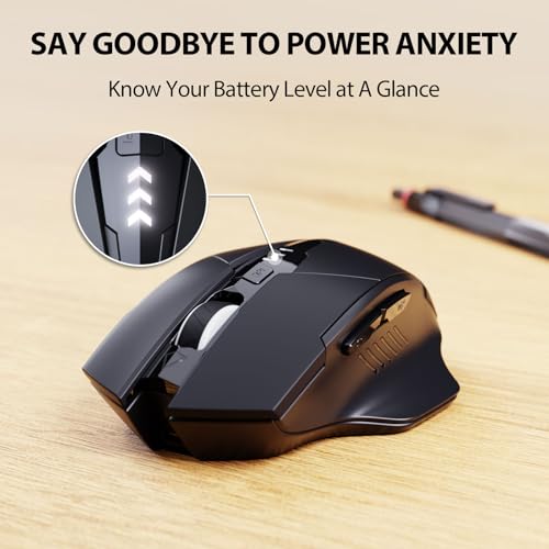 INPHIC Bluetooth Mouse, Upgraded Visible Battery, Rechargeable Bluetooth Wireless Mouse (Dual Mode: BT 5.0+ USB 2.4G), 2400DPI Portable Silent Click Mouse for Laptop PC Computer Mac, Black - color: Black