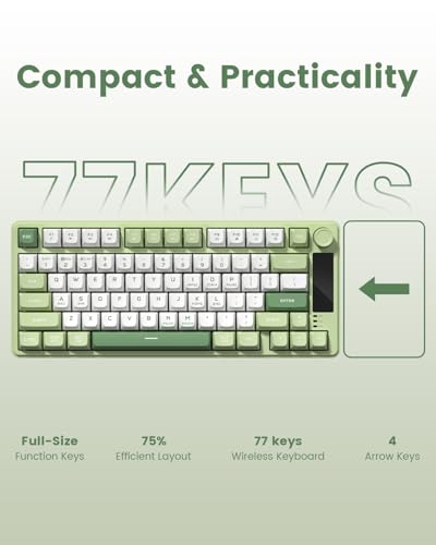 Womier DK75 75% Wireless Gaming Keyboard, RGB Backlit Creamy Keyboard with Media Knob, OLED Screen, Tri-Mode 2.4GHz/USB-C/BT5.0, Anti-Ghosting No-Conflict Silent Membrane Keyboard for MAC Windows - color: Green