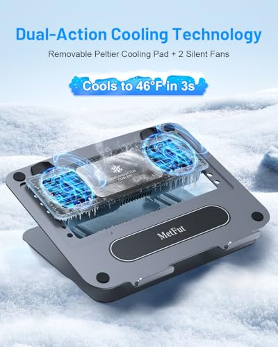 Metfut Laptop Cooling Pad with Detachable Fan & Cooler, Adjustable Height & Angle, 360 Rotation Base, Ultra-Quiet, Carbon Steel Framework for MacBook, ASUS, Dell 10-16” Laptop for Tablet, DJ Mixer - color: Black
