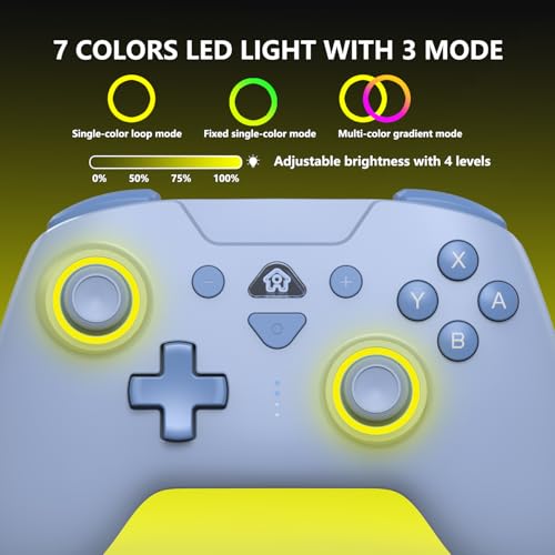 PeriphX Wireless Switch Controllers for Nintendo Switch,6-Axis Gyro,Turbo Function,7-Color RGB Lights,Compatible with Switch1/Switch2/PC (Wired)/iOS, All Functions Included with a Stylish Design and Cute Color - color: Blue