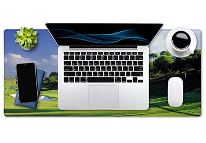 SSOIU Extended Mouse Pad, XXL Gaming Mouse Pads, Large Big Mousepad Laptop Computer Keyboard Mat Desk Pad with Non-Slip Base Stitched Edge for Gaming Office, 35.5 x 15.7 inch, Golf Course - color: Golf Course