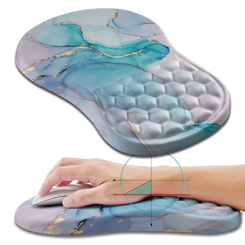 Hokafenle Ergonomic Mouse Pad Wrist Support, Wrist Rest Mousepad for Carpal Tunnel Pain Relief with Integrated Memory Foam Slope Massage Bulge (11.8x7.9 inch,Blue Marble - color: KM08-Blue Marble