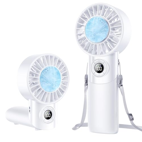 Portable Handheld Fan with Semiconductor Ice Cooling, 5 Seconds Cool Down | 4000mAh Handheld Fan/Table Fan/Neck fan 3 In 1, Rechargeable 10500 RPM Turbo cooling fan for Outdoor,Office,Camping,Travel - color: White
