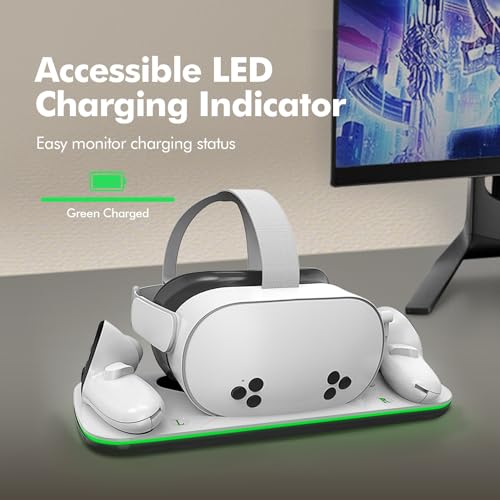 Charging Dock Compatible with Meta Oculus Quest 3/3S, VR Headset Controller Accessories, Charging Station with Closable LED Indicator, Magnetic Charging, Fast Charging, 2 Rechargeable Batteries