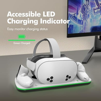 Charging Dock Compatible with Meta Oculus Quest 3/3S, VR Headset Controller Accessories, Charging Station with Closable LED Indicator, Magnetic Charging, Fast Charging, 2 Rechargeable Batteries
