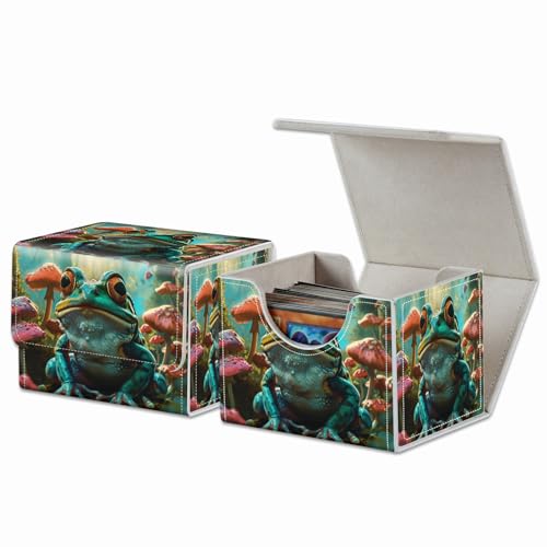 Strong Magnet Card Case Deck Box Mtg Card Box Playing Card Box Deck Box Tcg Up to 200 Cards Creative Pattern Trading Card Storage Box for Collectible Card Games, Green Frog Guitar Mushrooms - color: Green Frog Guitar Mushrooms