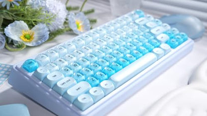 ZORNHER UR82 Wireless Foundation Mechanical Keyboard,75% Creamy Keyboard,Cute Gaming Keyboard,Jelly Crystal Gradient Keycaps,Hot Swappable,RGB Backlit,for Mac Windows,BT5.0/USB-C/2.4GHz,Ice Blue - color: Blue Breeze