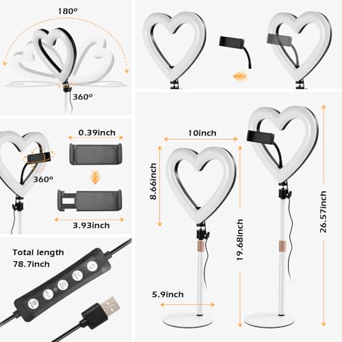 Ring Light for Desk,Heart Tabletop Light with 26" high Stand, RGB 47colors Selfie Light,USB Powered LED Desktop lamp with Phone Holder for Makeup Lights, Laptop Live Stream, YouTube,TikTok