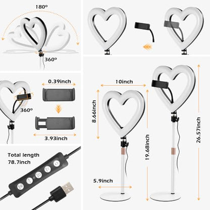 Ring Light for Desk,Heart Tabletop Light with 26" high Stand, RGB 47colors Selfie Light,USB Powered LED Desktop lamp with Phone Holder for Makeup Lights, Laptop Live Stream, YouTube,TikTok