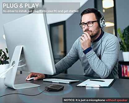 Conference USB Microphone, 360° Omnidirectional Computer Mic with Mute Button for Video Conference, Recording, Skype, Online Class, Plug & Play Compatible with Windows/macOS/PC/Laptop(JV808)