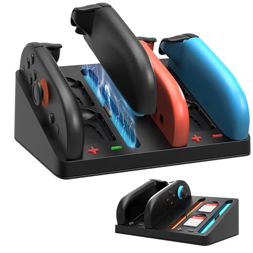 Charging Dock for Nintendo Switch 2 & 1 Controller | 4 in 1 Magnetic Secure Charger for Joy-Con 2 & Controllers | with 4 Game Card Slots & Organized Storage