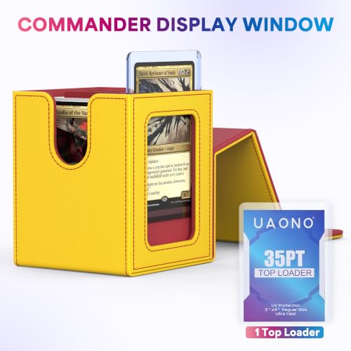 UAONO Card Deck Box for MTG Commander, Fits 100 Double-Sleeved Cards | Independent Commander Display, Magnetic Deck Case for Magic the Gathering TCG, 2 Dividers & 1 Top Loader (Yellow/Red) - color: A-Yellow&Red
