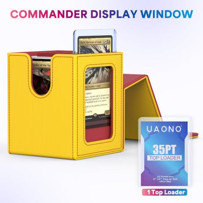 UAONO Card Deck Box for MTG Commander, Fits 100 Double-Sleeved Cards | Independent Commander Display, Magnetic Deck Case for Magic the Gathering TCG, 2 Dividers & 1 Top Loader (Yellow/Red) - color: A-Yellow&Red