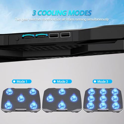 AIMIUZI Laptop Cooling Pad, Gaming Laptop Cooler with 9 Quiet Fans, Laptop Cooling Stand for 12-17 Inch, Laptop Computer Fan with 5 Height Adjustable,2 USB Ports,1 Phone Stand - color: Colorful