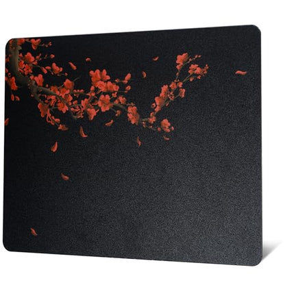 XVX Glass Gaming Mousepad, Black Plum Blossoms Hard Mouse Pads for Gaming, Professional Large Mouse Mat 16.2" x 12.2", Special Glass Surface with Improved Precision and Speed - color: Black(Plum Blossoms)