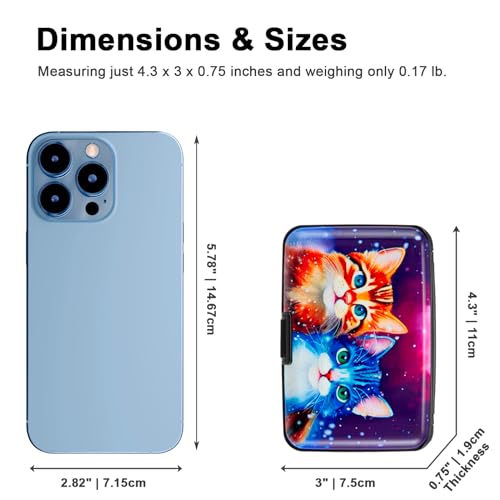 Credit Card Holder Small RFID Blocking Wallet Business Metal Slim Mini Aluminum Hard Case for Women Men - color: Colorful Cute Cats
