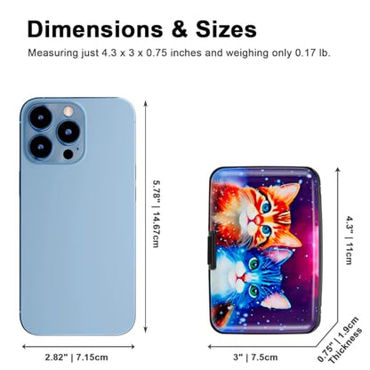 Credit Card Holder Small RFID Blocking Wallet Business Metal Slim Mini Aluminum Hard Case for Women Men - color: Colorful Cute Cats