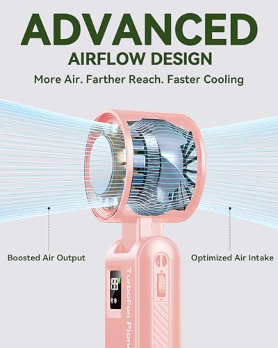 Portable Handheld Fan with Ice Cooling, 7.5m/s High Speed Turbo Fan, 150° Foldable 4-in-1 Personal Neck Fan, 199 Speed Stepless Control, USB-C Rechargeable for Travel, Makeup, Hiking,Pink - color: Roller Pink