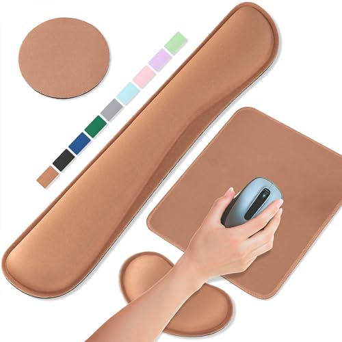 Office Ergonomic Memory Foam Computer Mouse and Keyboard Wrist Rest pad Support Carpal Tunnel, Wrist Rest for Keyboard and Mouse, Wrist Support Set - color: Brown, style: 4 in 1 SET (Keyboard wrist pad + mouse wrist pad + Desk pad + Cup coaster)