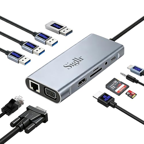 11-in-1 USB C Hub Multiport Adapter, Ethernet Adapter with Dual Monitor,4K HDMI, Ethernet Gigabit, 100W PD, USB-C Data Port and SD/TF Slot,Compatible for MacBook Pro/Air, iPad, Windows
