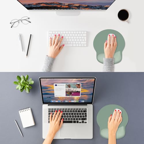 ITNRSIIET Ergonomic Mouse Pad with Wider Memory Foam Wrist Rest +17%, Curved Cushion Reduces Pressure 20%, Pain Relief, Non-Slip, Smooth, Cute Color Desk Accessory, 9.85 x 9 inch, Sage Mint Gradient - color: Sage Mint Gradient