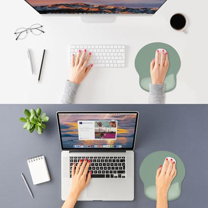 ITNRSIIET Ergonomic Mouse Pad with Wider Memory Foam Wrist Rest +17%, Curved Cushion Reduces Pressure 20%, Pain Relief, Non-Slip, Smooth, Cute Color Desk Accessory, 9.85 x 9 inch, Sage Mint Gradient - color: Sage Mint Gradient