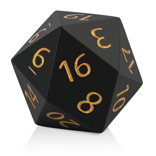 Giant 55mm D20 Resin Dice for RPG & Tabletop Gaming | Precision-carved gold numerals, 6&9 marked, velvet pouch for TTRPG,weddings, birthday party(Black) - color: Black