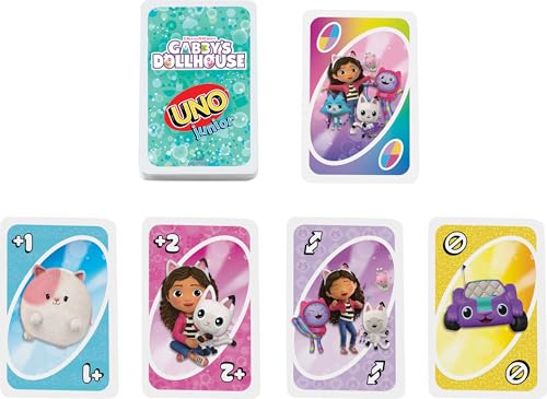 Mattel Games UNO Junior Gabby's Dollhouse Card Game for Ages 3+ | Pre-School Age Learning Game for 2-4 Players with 3 Levels of Play for Family Game Night & Kids Birthday Parties - style: UNO Junior Gabby’s Dollhouse Card Game