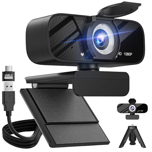 Gohero Full HD 1080P Video Webcam, Noise Cancellation, Privacy Cover, Wide-Angle Lens, Auto Light Correction, Plug & Play USB Webcam for Laptop, Desktop, PC, Mac, Zoom, Skype Pro Series - color: Black01