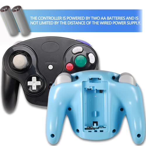 PGYFDAL Wireless Game Cube Controller, 2 Pieces 2.4G Wireless Classic Gamepad with Receiver Adapter for Wii Game Cube NGC GC (Black and Blue) - color: Black&Blue