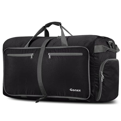 Gonex Large Foldable Travel Duffle Bag with Shoes Compartment, Packable Lightweight Water Repellent Duffel Bag for Camping Gym Weekender Bag - color: Black, size: 40L