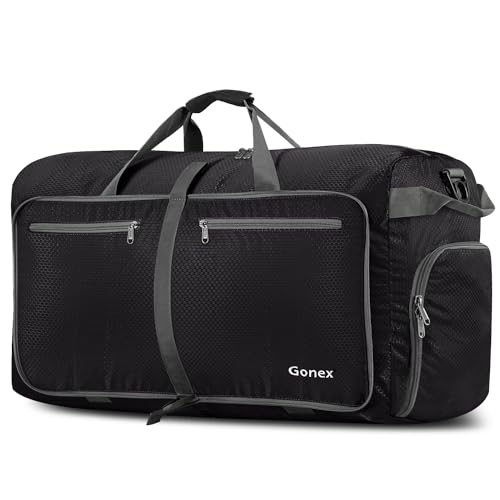 Gonex Large Foldable Travel Duffle Bag with Shoes Compartment, Packable Lightweight Water Repellent Duffel Bag for Camping Gym Weekender Bag - color: Black, size: 60L