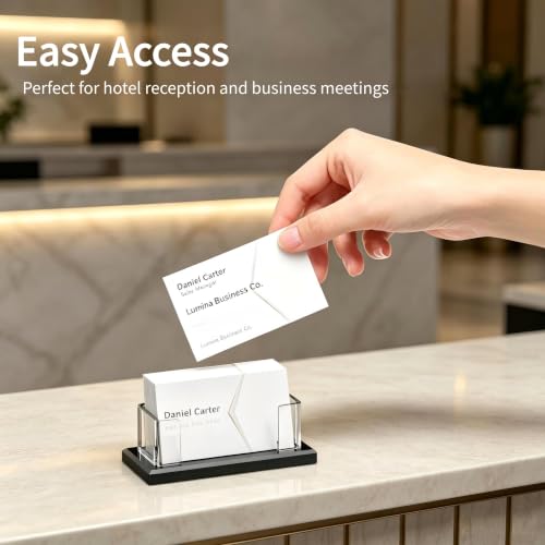 Acrylic Business Card Holder, Black, Clear Horizontal 1 Slot Desktop Organizer, 60 Card Capacity, Display Stand for Desk (M) - size: M