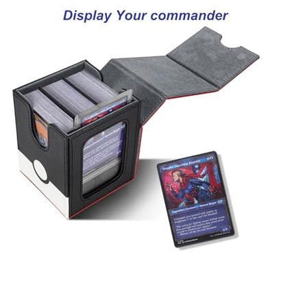 AFIING MTG Deck Box for Commander Display,Card Deck Case Fits 100 Double Sleeved Cards, Magic Commander TCG Card Storage Box with 2 Dividers,Dice Bag and 1 Toploader(Red Black) - color: Commander Red Black