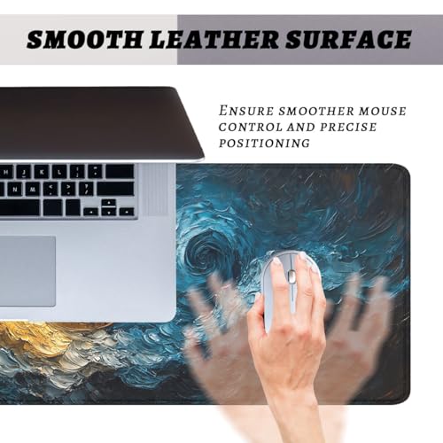 Abstract Mouse Pad Oil Painting Gold Blue Waves Large Gaming Mouse Mat with Stitched Edges,Non-Slip Waterproof Rubber Base Mous Mat Office Computer Keyboard Laptop 31.5x11.8 Inch - color: Abstract_01, size: 31.5L x 11.8W inches