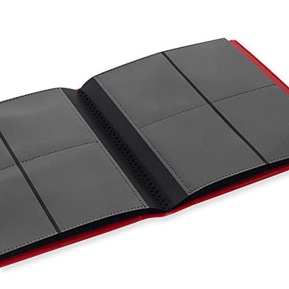 Vault X 4 Pocket Strap Trading Card Binder 160 Cards Side Loading (Red) | Holds 160 standard-size TCG cards in 20 side-loading 4-pocket pages. Padded, water-resistant cover. - color: Red