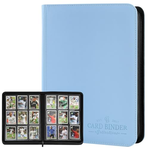 9 Pockets Card Binder,Premium Zip Trading Card Binder,540 Double Sided Pocket PU Collection Binder, Collector Album, Card Folder for MTG, TCG, Business Cards.(Light Blue) - color: Light Blue, size: 9 Pocket 540