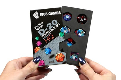 Sharp Edge DND Dice Set – Plasmic Punch Polyhedral Dice in Retro VHS Box – TTRPG Dice Set – Tabletop RPG Accessory (Set of 7) - style: Plasmic Punch