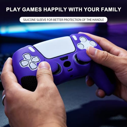 2 Pack Purple Anti-Slip PS5 Controller Skin,Soft Thicken Studded Protective Silicone Cover Skin Grips Compatible with PS5/Slim/Pro Controller and 8 PCS Thumb Grips Caps. (2 Pack Purple) - color: 2 Pack Purple