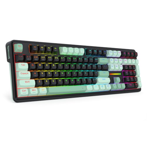 Redragon K745 PRO Wireless Gasket RGB Gaming Keyboard, 108 Keys Mechanical Keyboard w/Extra 4 Hotkeys, Hot-Swap Socket, 5-Layer Noise Dampening, See-Through Round PBT Keycaps, Creamy Linear Switch - color: Dark Jade, size: 108 Keys