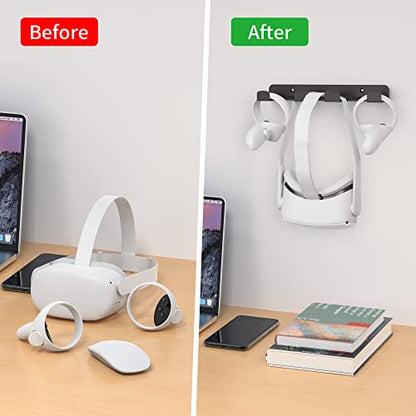SOKUSIN VR Wall Mount - Storage Stand Holder Hook for Meta/Oculus Quest 2/3/Quest/Rift/Rift S/PSVR 2/Valve Index/HTC Vive/HP Reverb G2/PlayStation VR Headsets, Gaming Controller Hanger Space Saving - color: Black