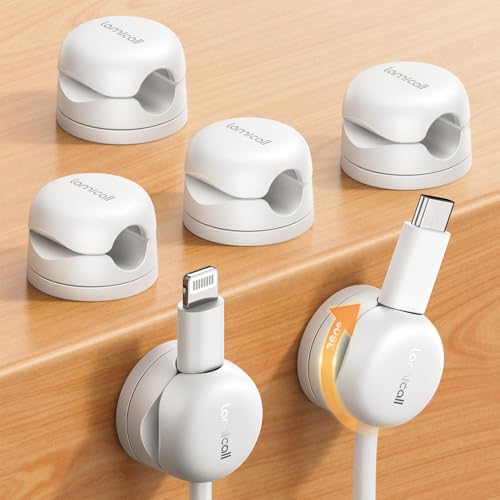 Lamicall 6 Pack Rotatable Cord Organizer, [1s Lock] Spring Cable Clips | Phone Charger Holder Cable Management for Desk Nightstand Wall, Office Home Dorm Room Apartment Organizer Accessories - color: Snow White, size: 6Pack