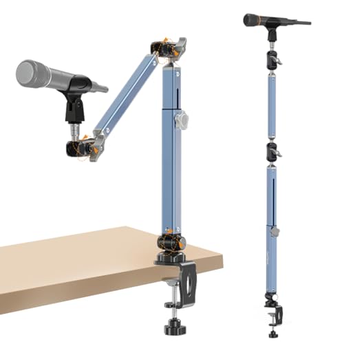 Microphone Boom Arm, 360°Rotatable Adjustable & Foldable Desk Microphone Arm Stand with 3/8"Adapters, Sturdy Aluminum Alloy Mic Arm for Podcast, Video, Gaming, Meeting,Studio (Clip-On) - style: Clip-On