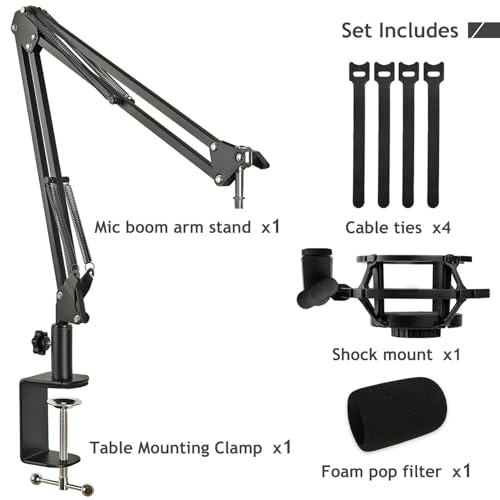 AT2020 Mic Stand, Adjustable Mic Boom Arm with Shock Mount, Foam Windscreen and Cable Ties, for AT2020 AT2020USB AT2020USB+ AT2035 - color: Boom Arm Stand
