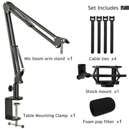 AT2020 Mic Stand, Adjustable Mic Boom Arm with Shock Mount, Foam Windscreen and Cable Ties, for AT2020 AT2020USB AT2020USB+ AT2035 - color: Boom Arm Stand